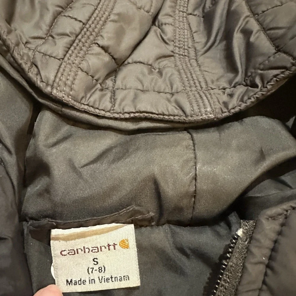 Carhartt Youth Boys Small 7-8 Black Insulated Hooded Puffer Jacket Quilted Nylon